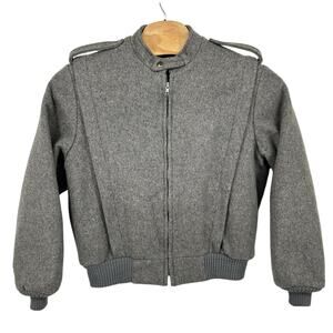 Vintage 80s 90s Cal-Jac wool tweed cafe racer lined bomber jacket Men's L grey